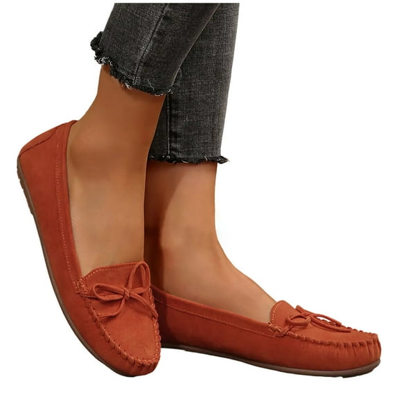 THDHVS Women's Sandals,Flat Sandals for Women,Women's Comfortable Loafers Casual Round Toe Moccasins Driving Flats Soft Walking Shoes Orange 6