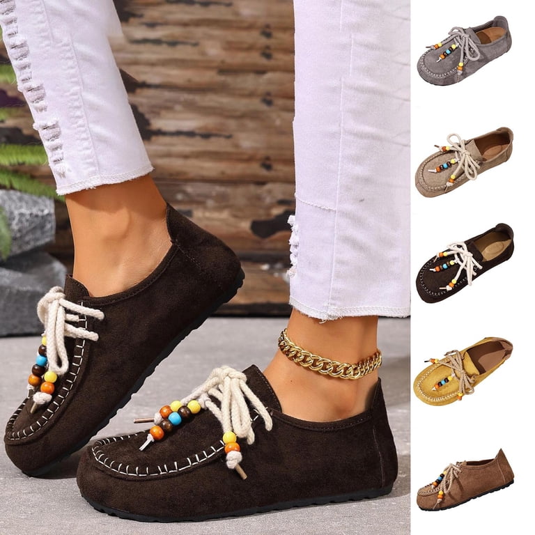 Thdhvs Casual Shoes for Women,Womens Dress Shoes,Women's Fashion Casual All-Match Ethnic Style Slippers Closures Trendy Comfortable Flat Shoes Coffee