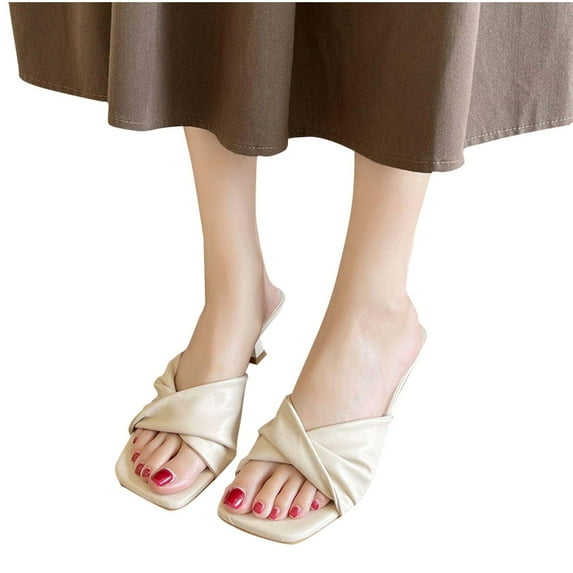 THDHVS Casual Shoes for Women,Womens Dress Shoes,Women's Fashion Casual One-Line Spring and Summer Breathable High-Heeled Sandals Beige 8