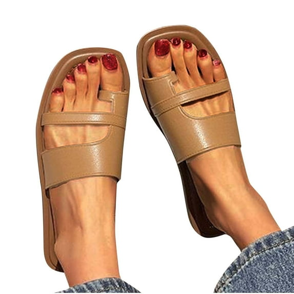 THDHVS Casual Shoes for Women,Womens Dress Shoes,Women's Fashion Casual Versatile Toe Spring and Summer Roman Style Flat Sandals Brown 6