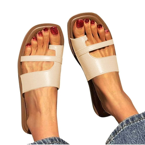THDHVS Casual Shoes for Women,Womens Dress Shoes,Women's Fashion Casual Versatile Toe Spring and Summer Roman Style Flat Sandals White 7