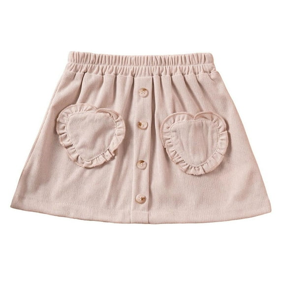 THDHVS Casual Skirts for Girls,Kids Summer Skirts,Fashion Girl's Solid Color Skirt Summer Elastic Waist Casual Comfortable Short Skirt with Two Heart Pockets Beige 1-2 Years