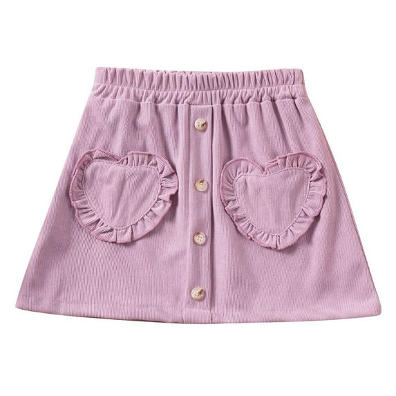 THDHVS Casual Skirts for Girls,Kids Summer Skirts,Fashion Girl's Solid Color Skirt Summer Elastic Waist Casual Comfortable Short Skirt with Two Heart Pockets Purple 3-4 Years
