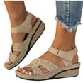 thumbnail image 1 of THDHVS Comfortable Sandals for Women,Womens Sandals,Women's Fashion Casual Summer One-Line Hollow Fish Mouth Wedge Heel Casual Outdoor Sandals Yellow 7.5, 1 of 5