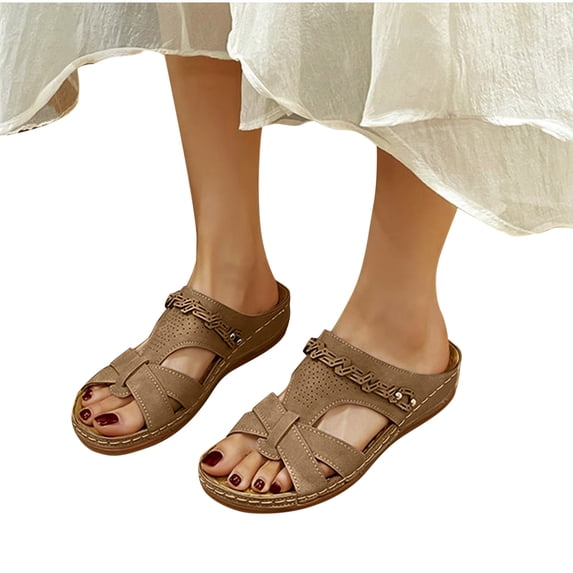 THDHVS Womens Wedge Sandals,Women's Fashion Casual Spring Beach Round Toe Open Toe Thick Bottom Wedge Heels Brown 8