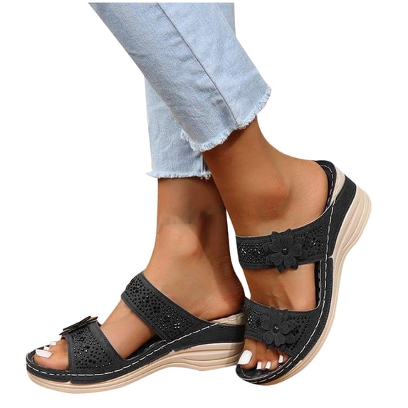 THDHVS Comfortable Sandals for Women,Womens Sandals,Women's Fashionable and Casual Summer Style Wedge Heel Solid Color One-Line Beach Slippers Red 5.5