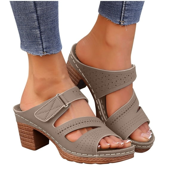 THDHVS Comfortable Sandals for Women,Womens Sandals,Women's Fashion Casual Summer Hollow One-Line Wedge Heel Sewing Beach Sandals Gray 7