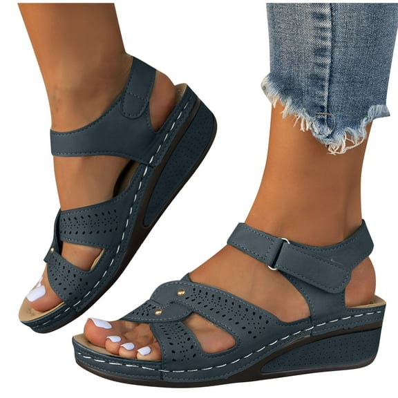 THDHVS Comfortable Sandals for Women,Womens Sandals,Women's Fashion Casual Summer Hollow Strap Fish Mouth Wedge Slippers Beige 7