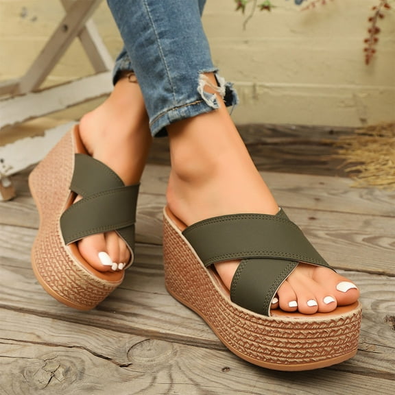 THDHVS Women's Sandals,Sandals for Women,Women's Fashion Casual Summer Solid Color Thick Bottom Light Bottom Sandals Army Green 5.5