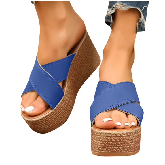 THDHVS Women's Sandals,Sandals for Women,Women's Fashion Casual Summer Solid Color Thick Bottom Light Bottom Sandals Blue 7.5