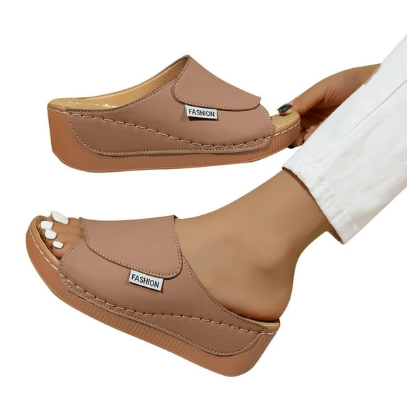 THDHVS Comfortable Sandals for Women,Womens Sandals,Women's Fashion Casual Summer Style Outdoor Flat Flip Flops Toe Flip Flops Khaki 9.5