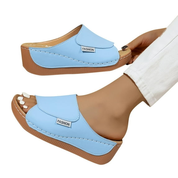 THDHVS Comfortable Sandals for Women,Womens Sandals,Women's Fashion Casual Summer Style Outdoor Flat Flip Flops Toe Flip Flops Sky Blue 7