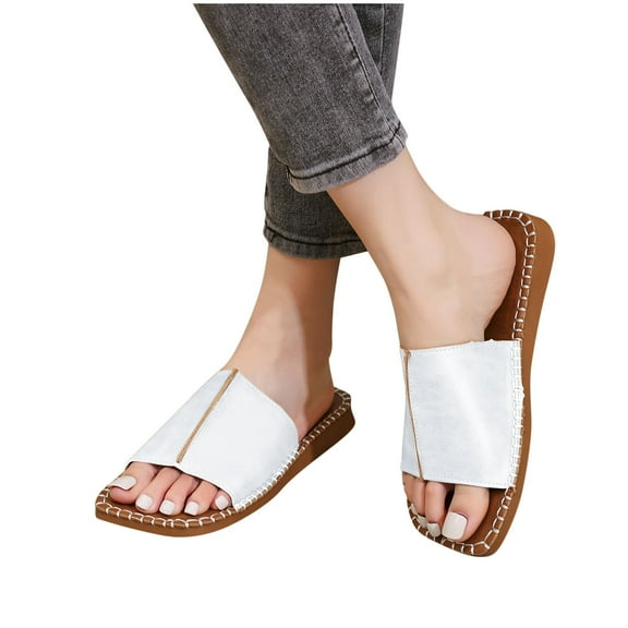 THDHVS Beach Sandals for Woman,Sandals Women,Women's Fashionable and Casual Summer Solid Color Open Toe Beach Slippers White 5.5