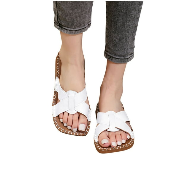 THDHVS Comfortable Sandals for Women,Womens Sandals,Women's Fashionable and Casual Summer Solid Color Open Toe Beach Slippers White 8.5