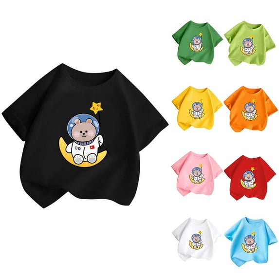 THDHVS Cute Tops for Girls Fashionable Round Neck Short Sleeve Casual T-Shirt Blue 8 Years