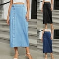 thumbnail image 1 of THDHVS Denim Skirt,Women's Casual Mid Rise Button Down Frayed Hem Denim Jean Midi Skirt Light Blue S, 1 of 6