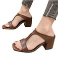 thumbnail image 1 of THDHVS Dress Shoes for Women,Sandals Women,Women's Fashion Casual Square Head Open Toe One-Line Spring and Summer Breathable Thick High Heel Slippers Brown 6.5, 1 of 5