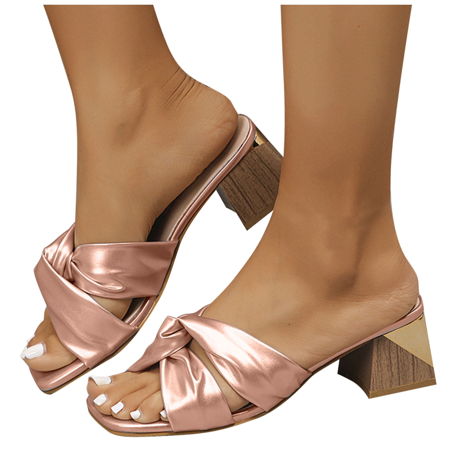 THDHVS Womens Dress Shoes,Sandals Women,Women's Fashion Casual Spring New  Square Toe Thick Heel High Heel Slippers Rose Gold 6.5 - Walmart.com