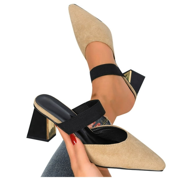 THDHVS Womens Dress Shoes,Sandals Women,Women's Fashion Casual Spring New Style Pointed Toe Thick Heel High Heel Sandals Khaki 5.5