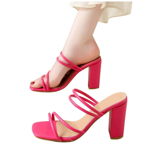 THDHVS Womens Dress Shoes,Sandals Women,Women's Fashion Casual Summer New Large Size Solid Color Square Head Thick Heel High Heels Hot Pink 8