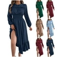 thumbnail image 1 of THDHVS Dresses for Women,Summer Dress,Summer Women Year-Round Casual Solid Round Neck Loose Split Wrinkle-Free Long Vacation Dress with Pockets Light Blue S, 1 of 6