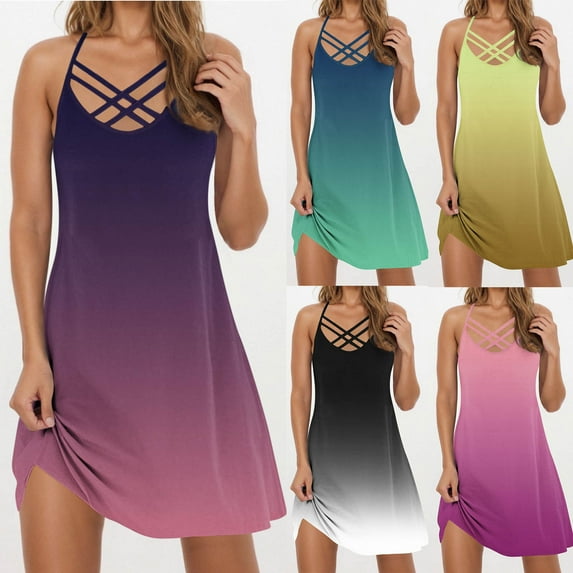 THDHVS Dresses for Women,Summer Dress,Summer Dresses for Women V-Neck Spaghetti Strap Backless Sleeveless Casual Dress Hot Pink XL