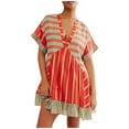 thumbnail image 1 of THDHVS Dresses for Women,Summer Fashion Casual Bohemian Floral Dresses for Women Puff Batwing Sleeve Short Dress Orange, 1 of 5