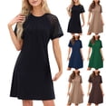 thumbnail image 1 of THDHVS Elegant Dresses for Women,Womens Dresses,Casual Solid Color Short Sleeve Dress with Lace Panels Pleats and Crewneck Blue, 1 of 10