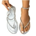 thumbnail image 1 of THDHVS Flat Sandals for Women,Womens Sandals,Thong Flat Sandals Casual Women T-Strap Dress Sandals with Adjustable Ankle Buckle for Summer Wedding Silver 5.5, 1 of 5