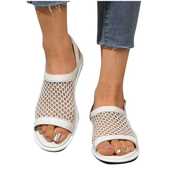 THDHVS Wide Sandals for Women,Womens Sandals,Women's Fashion Casual Summer Solid Color Round Head Hollow Upper One-Line Flat Sandals Brown 6.5