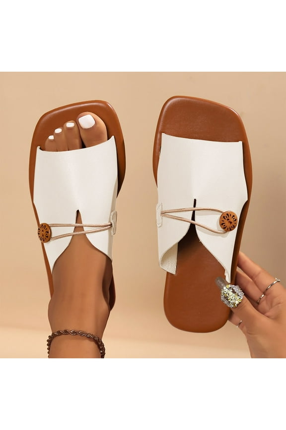 Beach Sandals for Women,Women's Fashion Summer Toe V Neck Flat Outer Wear One Line Button Strap Beach Sandals White9