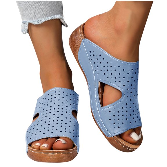 THDHVS Womens Wedge Sandals,Wedge Sandals for Women,Platform Fashion Sandals with Arch Support Soft Cushion Footbed for Womens Blue 5.5