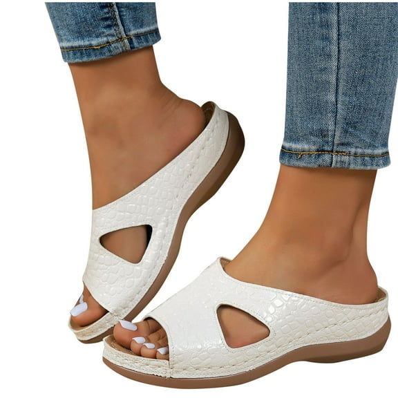 THDHVS Flat Sandals for Women,Women's Sandals,Summer Slip On Dressy Comfortable Slides Sandals Lightweight Foam Platform Shoes White 8.5