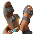 thumbnail image 1 of THDHVS Flat Sandals for Women,Women's Sandals,Women's Cork Footbed Sandals Summer Slip On Slide Sandals with Adjustable Buckle Gray 8.5, 1 of 6