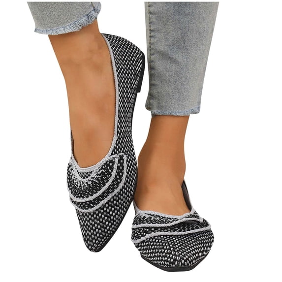 THDHVS Flat Sandals for Women,Women's Sandals,Women's Fashion Casual Flying Woven Pointed Spring and Summer Flat-Soled Loafers Black 8.5