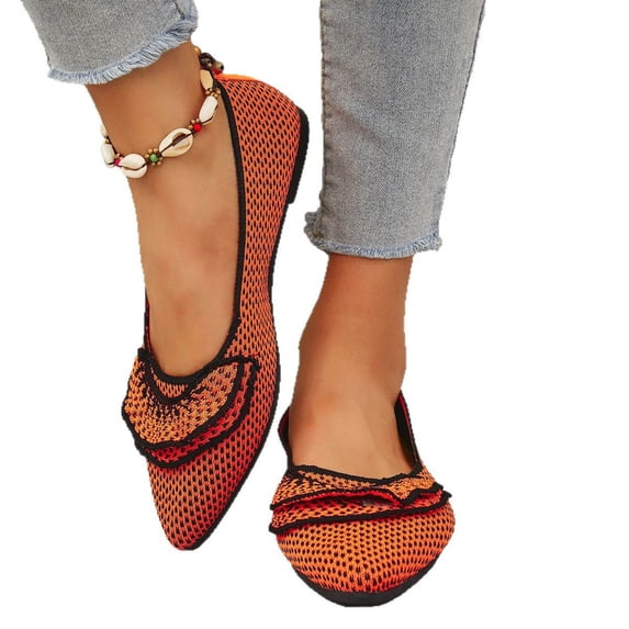 THDHVS Flat Sandals for Women,Women's Sandals,Women's Fashion Casual Flying Woven Pointed Spring and Summer Flat-Soled Loafers Orange 8
