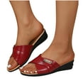 thumbnail image 1 of THDHVS Wedge Sandals for Women,Women's Fashion Casual Spring Beach Solid Color Open Toe Thick Bottom Wedge Slippers Red, 1 of 5