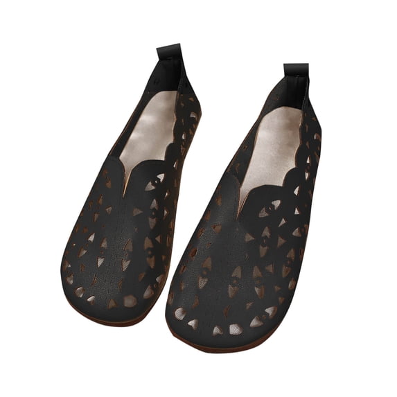 THDHVS Flat Sandals for Women,Women's Fashion Casual Summer Large Size Hollow Carved Flat Round Toe Low Top Shallow Sandals Black