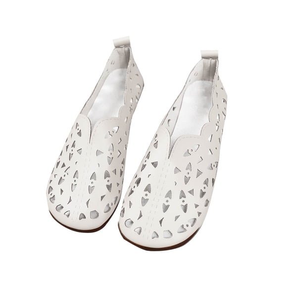 THDHVS Flat Sandals for Women,Women's Sandals,Women's Fashion Casual Summer Large Size Hollow Carved Flat Round Toe Low-Top Shallow Sandals White 6.5