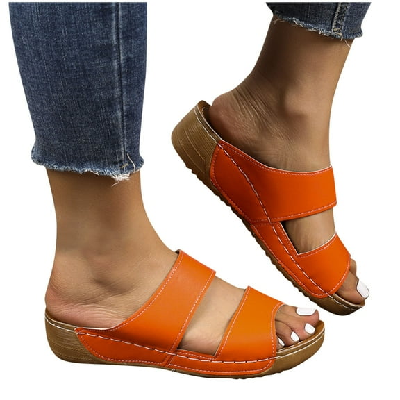 THDHVS Womens Wedge Sandals,Wedge Sandals for Women,Women's Fashion Casual Summer Solid Color Fish Mouth Wedge Heel Thick Bottom Slippers Orange 6