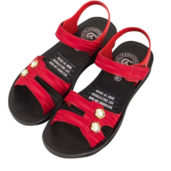 THDHVS Flat Sandals for Women,Women's Sandals,Women's Fashion Casual Versatile Flip-Flop Roman Style Spring and Summer Flat-Bottomed Slippers Red 6