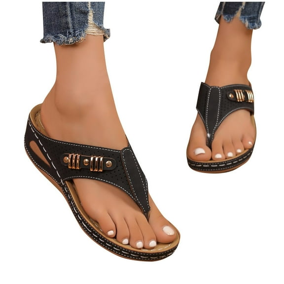 THDHVS Womens Wedge Sandals,Wedge Sandals for Women,Women's Soft Footbed Fashion Slide Sandals Black 7.5