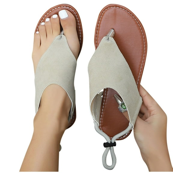 THDHVS Beach Sandals for Woman,Womens Sandals,Summer Women’s Flat Sandals Comfortable Elastic Strap Open Toe Slip-On Casual Walking Sandals White 5.5