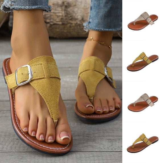 THDHVS Flat Sandals for Women,Womens Slippers,Women Solid Color Flat Flip Flops Lightweight Minimalist for Beach Yellow