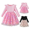 thumbnail image 1 of THDHVS Flower Girl Dress,Girls Star Print Ruffle Sleeve Dress Round Neck Mesh Tutu Hem Princess Party Formal,Girls' Dresses 7-8 Years, 1 of 10