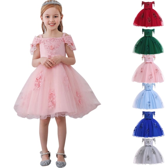 THDHVS Flower Girl Dress,Girls Tulle Tutu Dress with Bow Decoration Ideal for Bridesmaid Birthday Party Wedding Formal Occasion Wear,Girls Party Dress Pink 8-9 Years