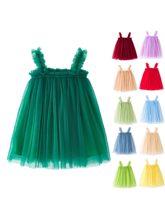 Flower Girl Dress,Solid Color Mesh Tube Top Spaghetti Strap Tutu Dress Holiday Gown for Girls Christmas Party,Dresses for Girls Brown 1-2 Years