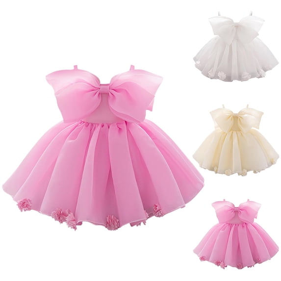 THDHVS Flower Girl Dress,Toddler Girl Solid Color Dress with One Shoulder Oversized Bow and Tulle for Event and Pageant,Girls' Dresses Yellow