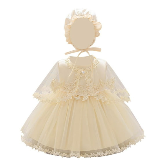 THDHVS Flower Girl Dress for Wedding,Girls Dresses,Toddler Girl Birthday Skirt Baby Mesh Flower Patch Princess Dress Performance Dress Wedding Party Dress Yellow 18-24 Months