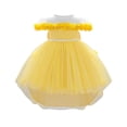 thumbnail image 1 of THDHVS Flower Girl Dress for Wedding, Toddler Girl's Z-shoulder Mesh Three-dimensional Flower Swallowtail Skirt Princess Bow Skirt Party Wedding Performance Dress Yellow 6-9 Months, 1 of 7